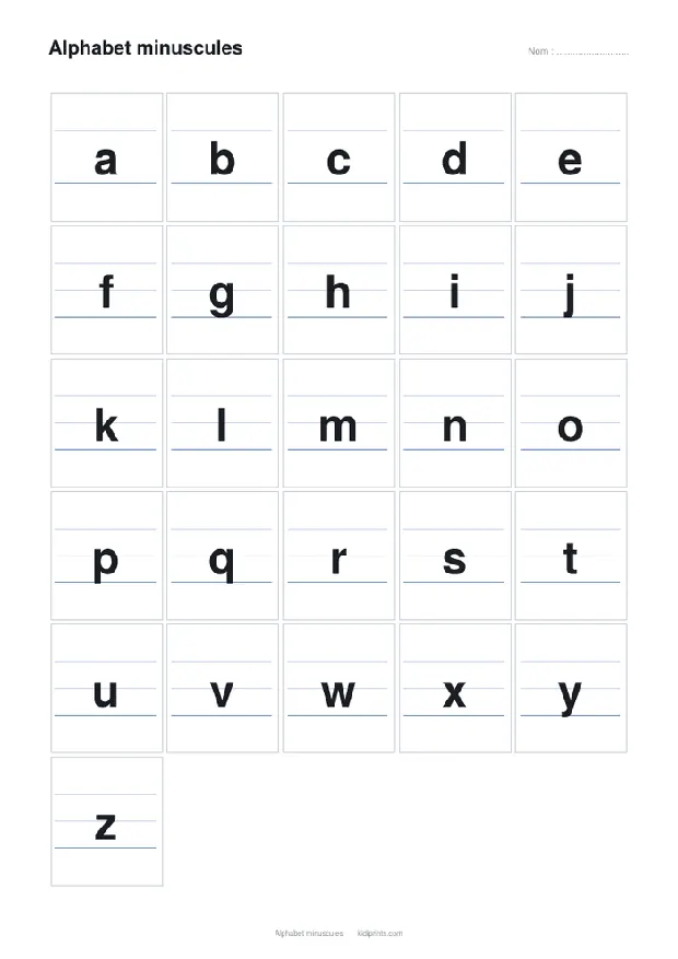Alphabet minuscules à imprimer, format A4