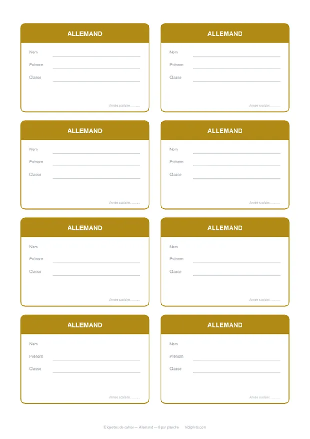 Étiquettes Allemand à imprimer, format A4