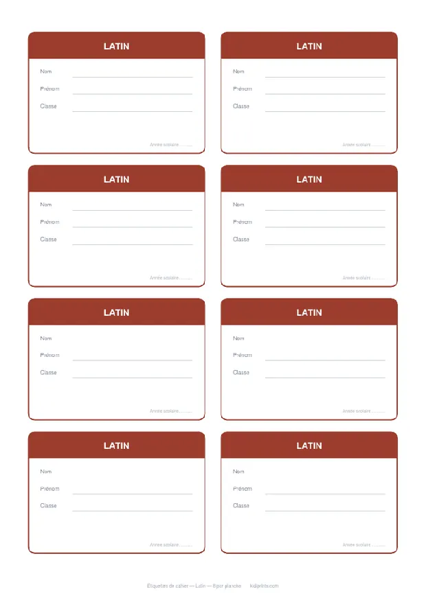 Étiquettes Latin à imprimer, format A4