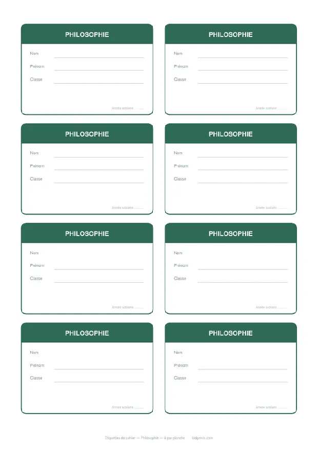 Étiquettes Philosophie à imprimer, format A4