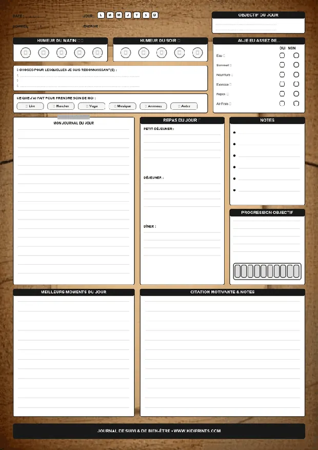 Journal de suivi et bien-être à imprimer, format A4