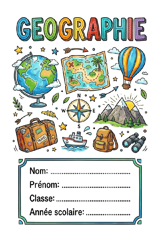 Page de garde Géographie à imprimer, format A4