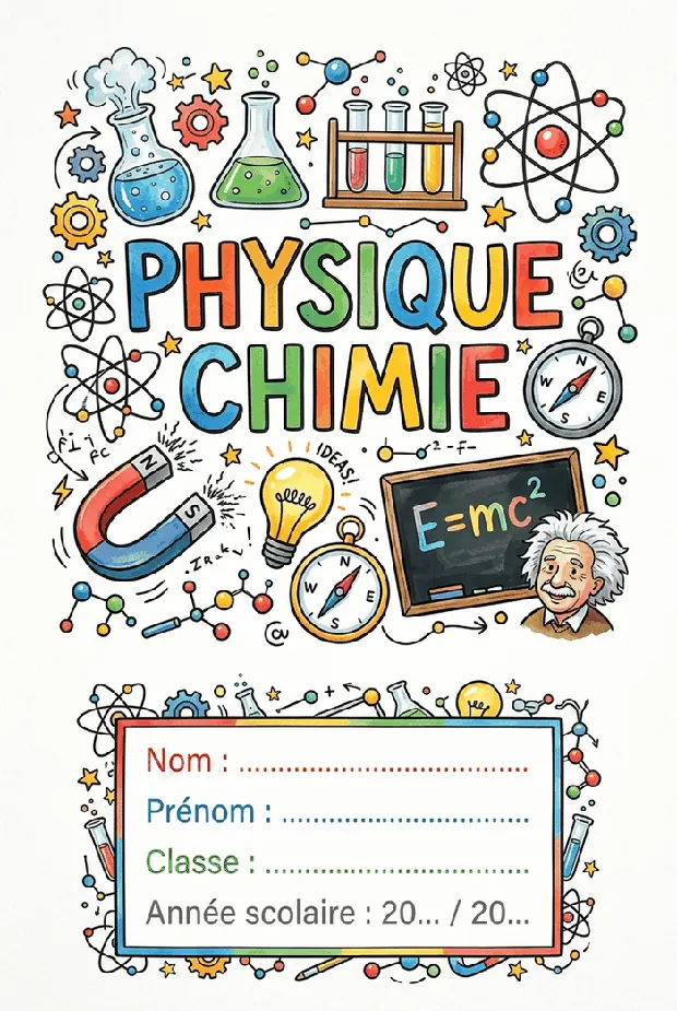 Page de garde Physique-Chimie à imprimer, format A4