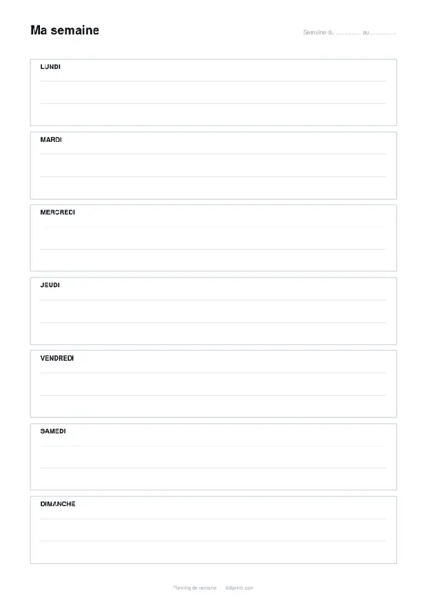 Planning de semaine à imprimer, format A4
