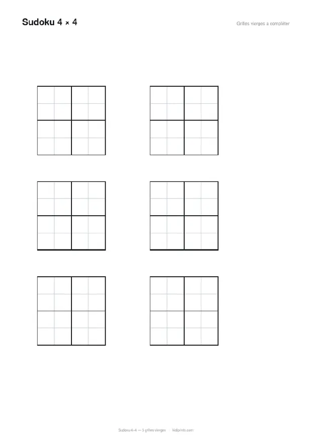 Sudoku 4×4 à imprimer, format A4