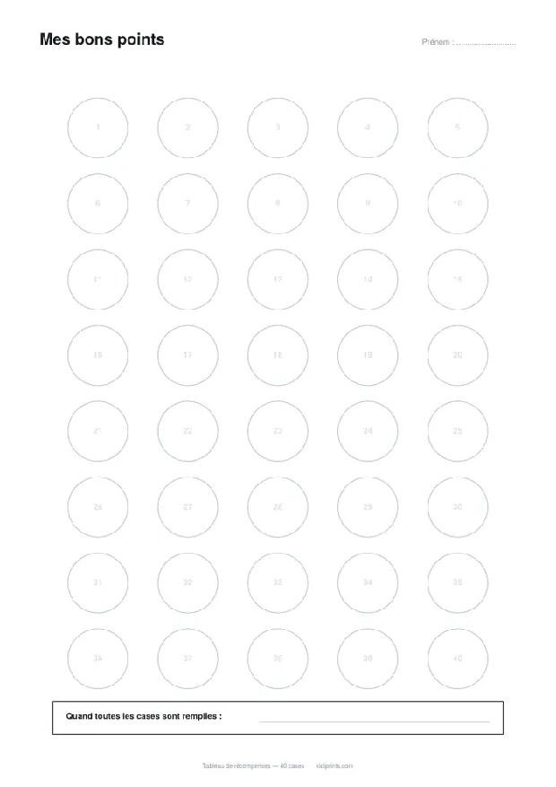 Tableau de récompenses à imprimer, format A4