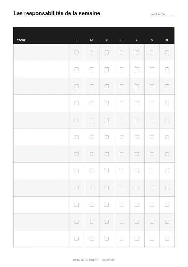 Tableau des responsabilités à imprimer, format A4